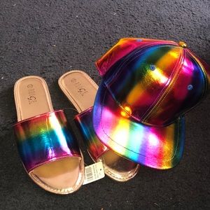 🌈 slides with matching hat!!! I ❤️this combo!